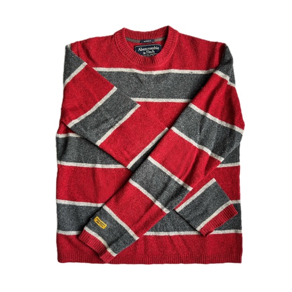Abercrombie & Fitch Men’s Red & Gray Lambswool Sweater - Size L - Picture 1 of 4